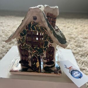 NWT Blue Sky Clayworks Holly Berry House 2002 Heather Goldminc Tea Light Christm